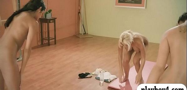  Lovely babes hot yoga session while nude